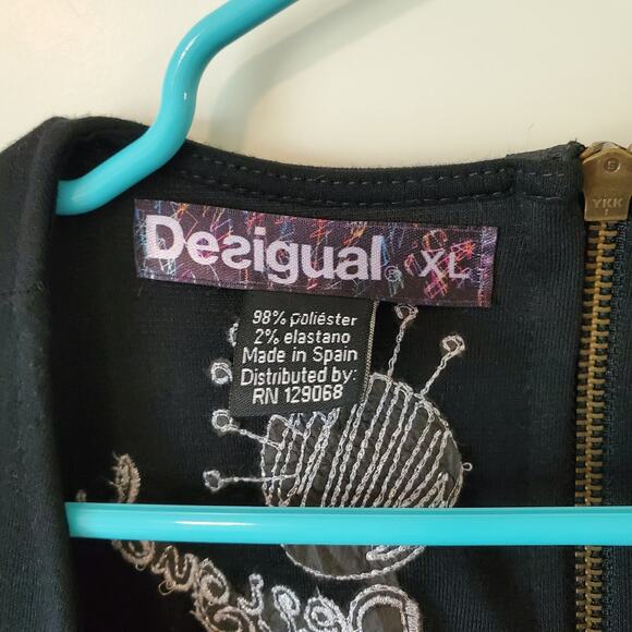 Desigual Chula Life Floral Striped Print Dress Womens XL Green Black - Picture 6 of 6